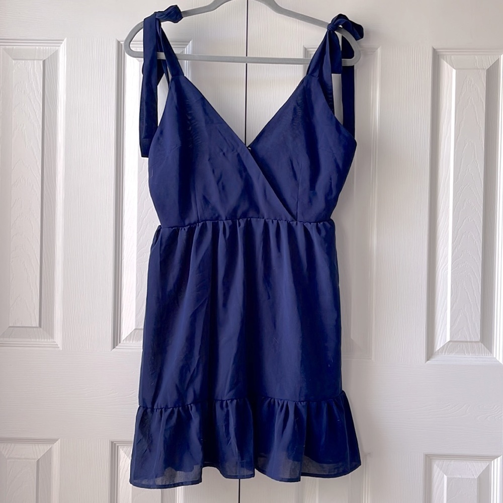 Shein Ruffle Hem Knotted Backless Cami Dress | Blue | Size Medium